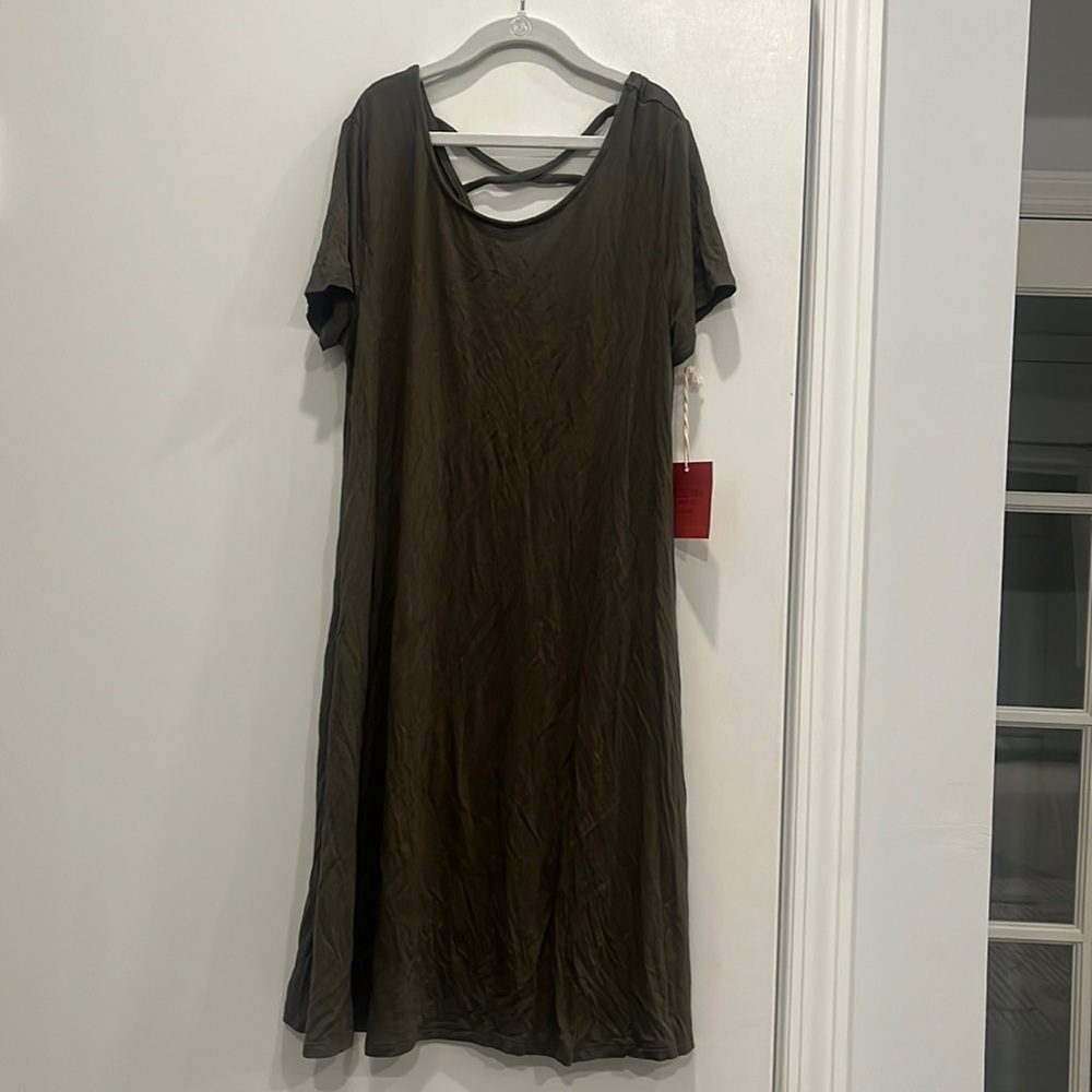 Mossimo Olive Green T-Shirt Dress with Cross Back